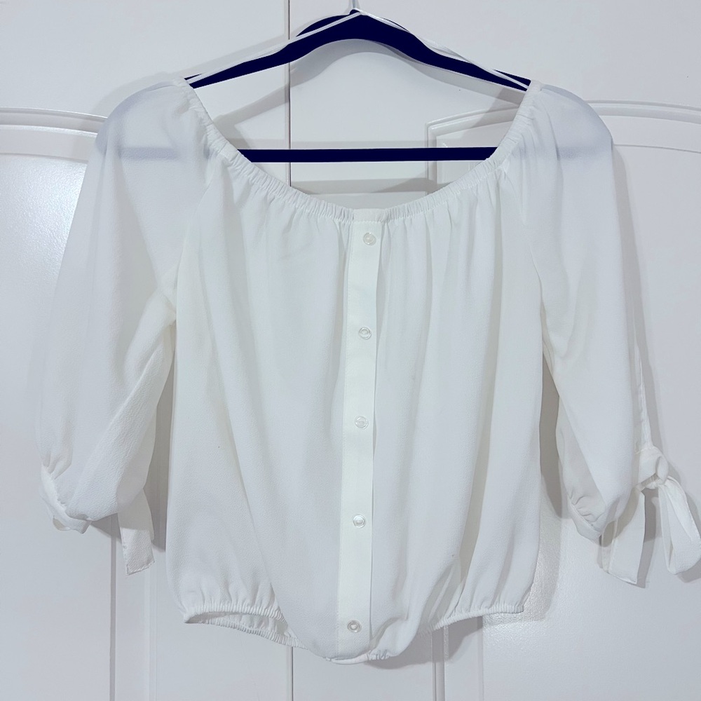 White Cropped, Quarter Sleeve Shirt